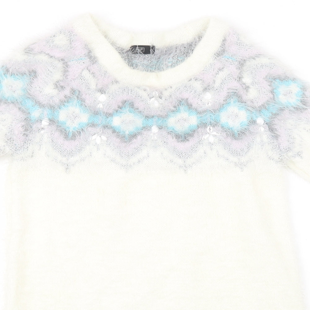 F&F Womens White Geometric  Pullover Sweatshirt Size 6