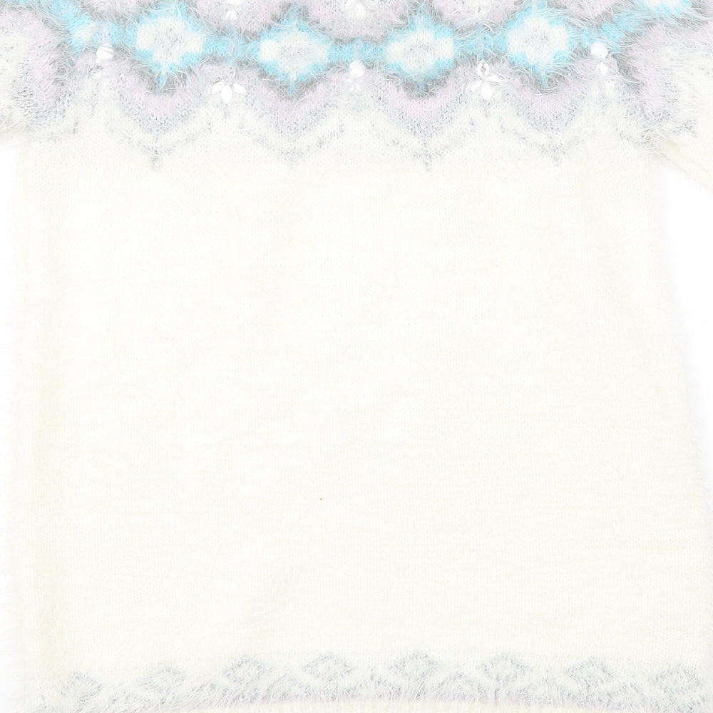 F&F Womens White Geometric  Pullover Sweatshirt Size 6