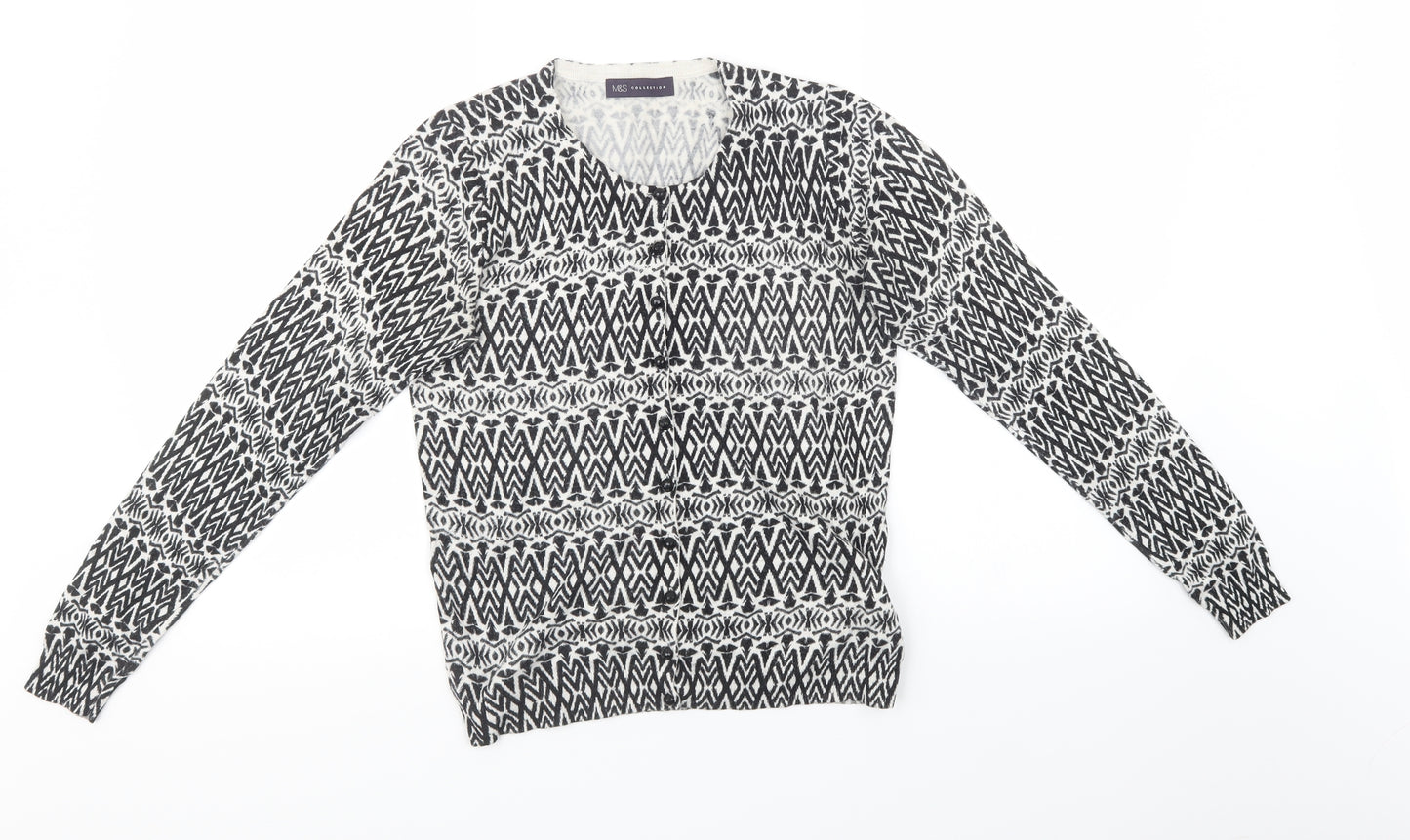 Marks and Spencer Womens Black Geometric  Cardigan Jumper Size 8