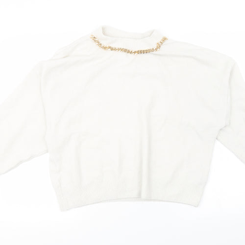 H&M Womens White  Knit Pullover Sweatshirt Size M  - Over Sized