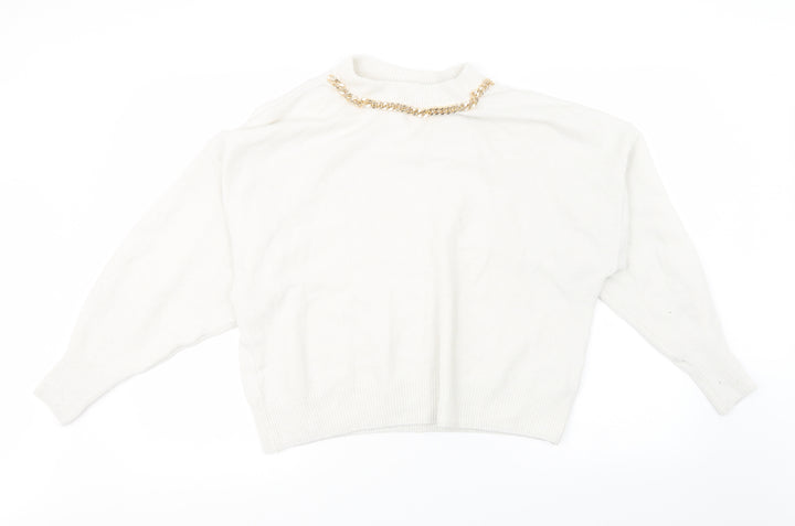 H&M Womens White  Knit Pullover Sweatshirt Size M  - Over Sized