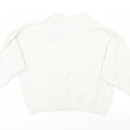 H&M Womens White  Knit Pullover Sweatshirt Size M  - Over Sized