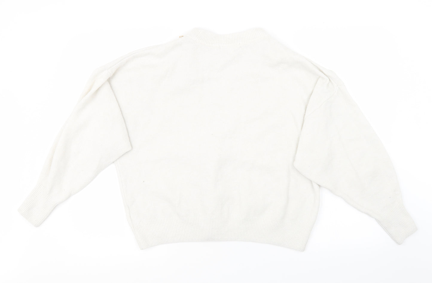 H&M Womens White  Knit Pullover Sweatshirt Size M  - Over Sized