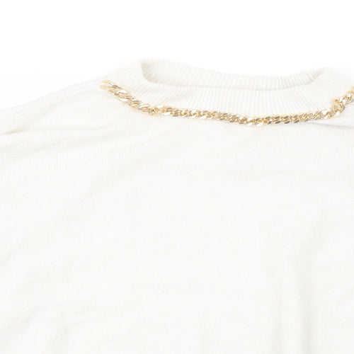 H&M Womens White  Knit Pullover Sweatshirt Size M  - Over Sized