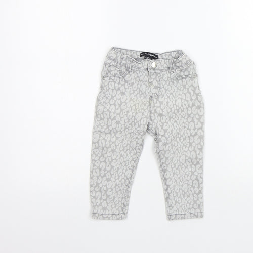 deniem co Girls Grey Animal Print  Jogger Jeans Size 12-18 Months  - washable mark