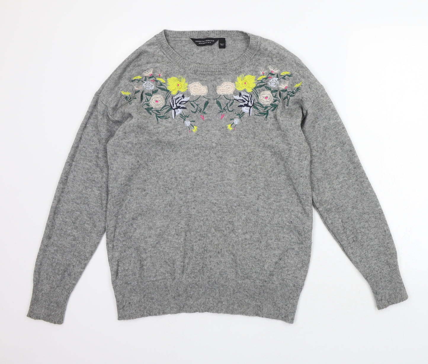 Dorothy Perkins Womens Grey Floral  Pullover Jumper Size 14