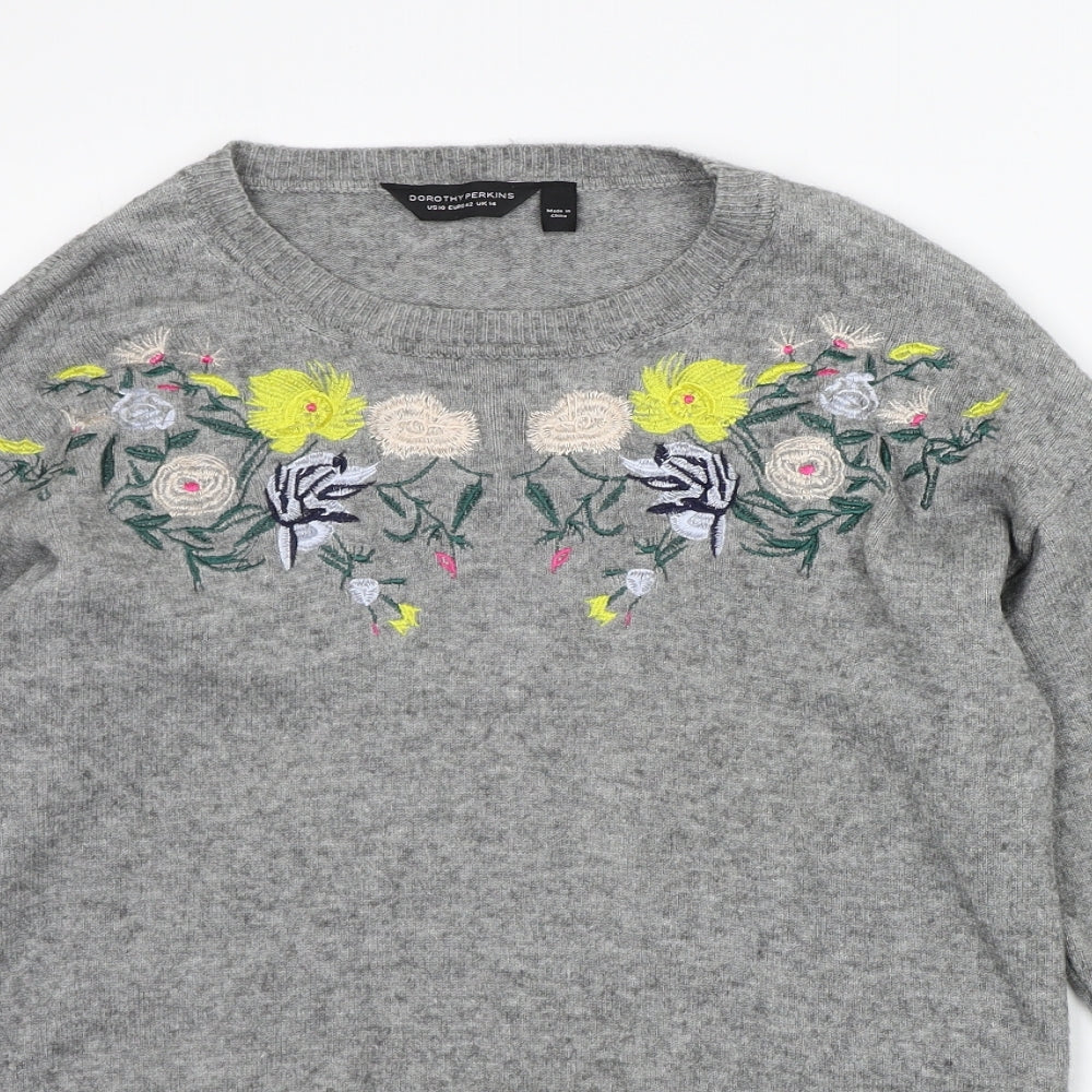 Dorothy Perkins Womens Grey Floral  Pullover Jumper Size 14