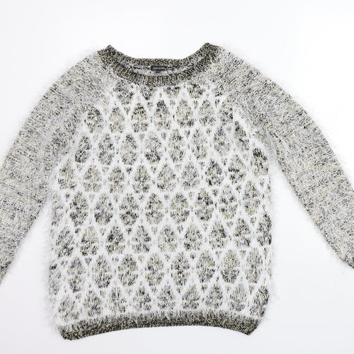 River Island Womens White Geometric  Pullover Jumper Size 12