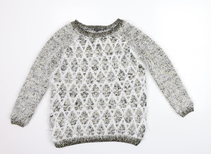 River Island Womens White Geometric Pullover Jumper Size 12
