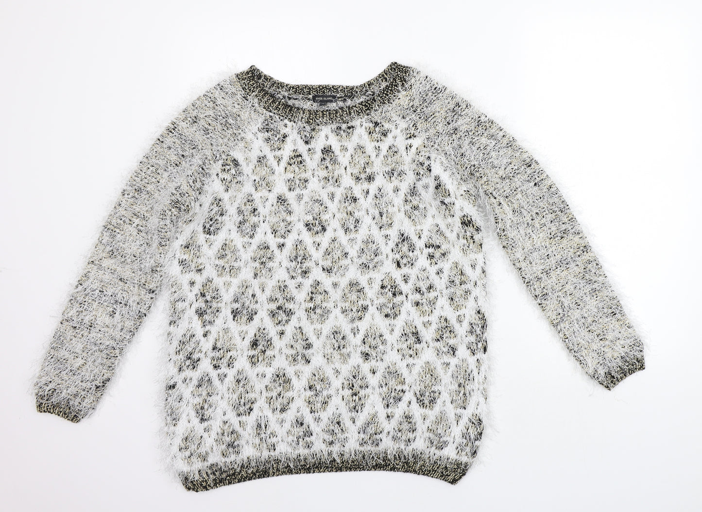 River Island Womens White Geometric  Pullover Jumper Size 12