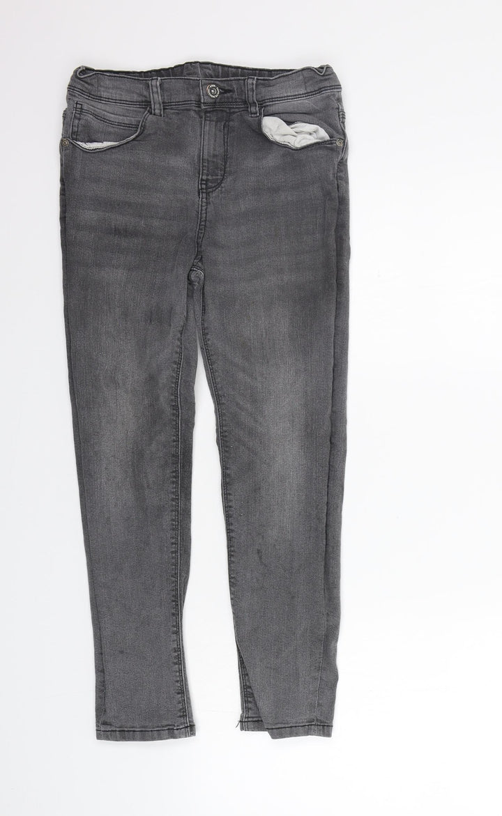 F&F Girls Grey Straight Jeans Size 10-11 Years - Elastic Waist Band