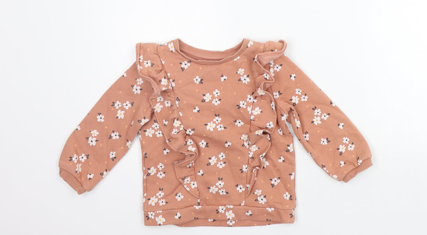 F&F Girls Orange Floral  Pullover Jumper Size 18-24 Months