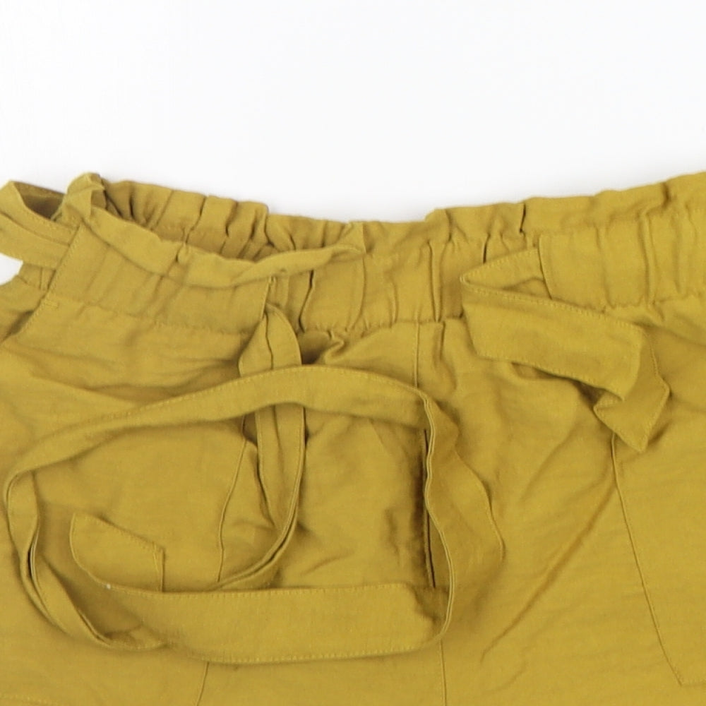 New Look Womens Yellow   Cut-Off Shorts Size 10 - BELTED