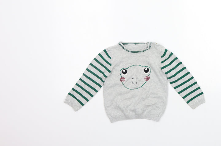 TU Girls Grey Striped  Pullover Jumper Size 12-18 Months  - FROG
