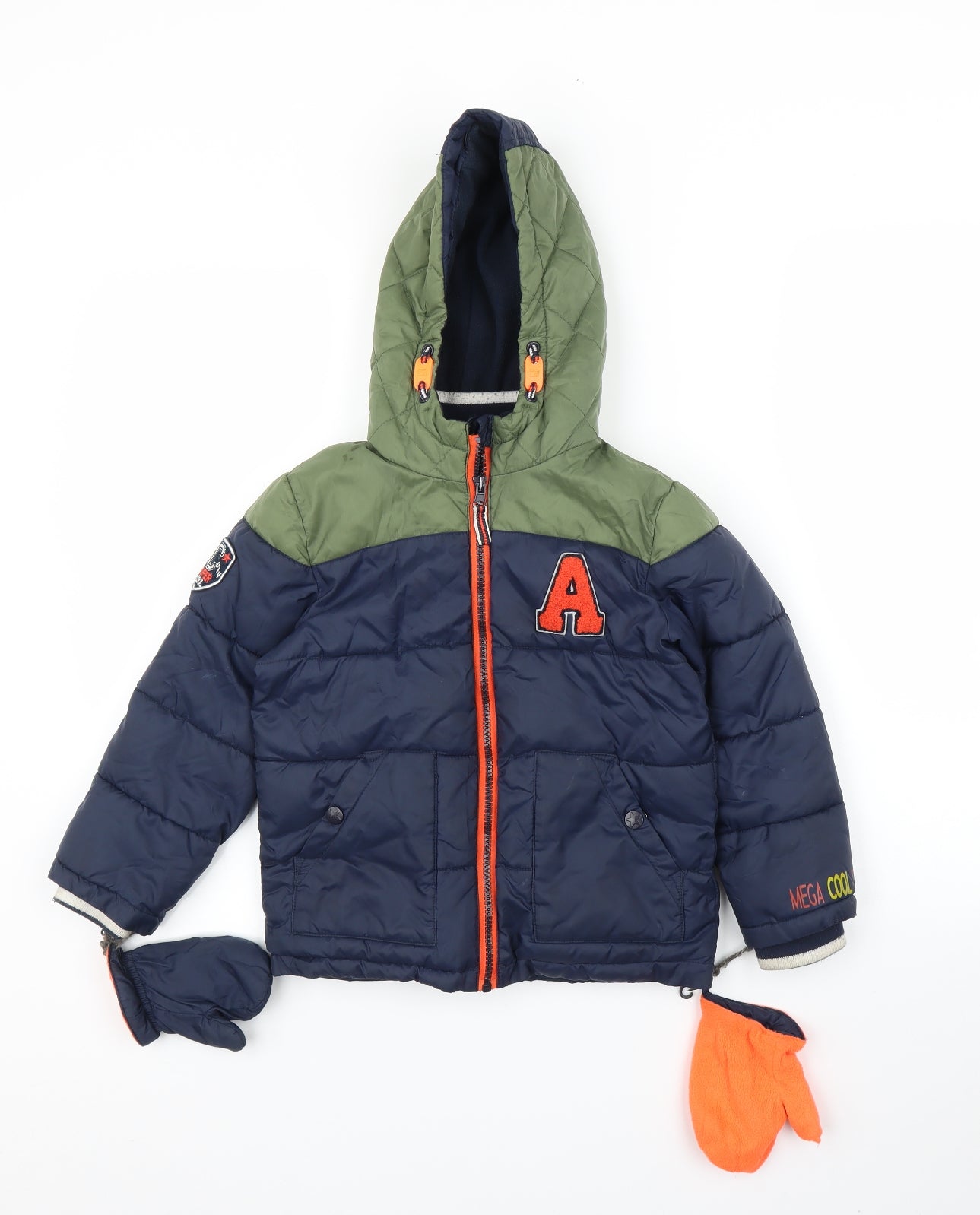 George Boys Blue   Puffer Jacket Coat Size 4-5 Years  - Gloves included