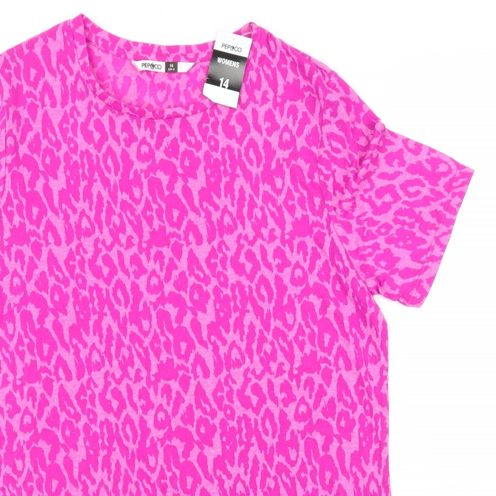 Pep&Co Womens Pink Animal Print  Tunic Blouse Size 14  - Leopard print