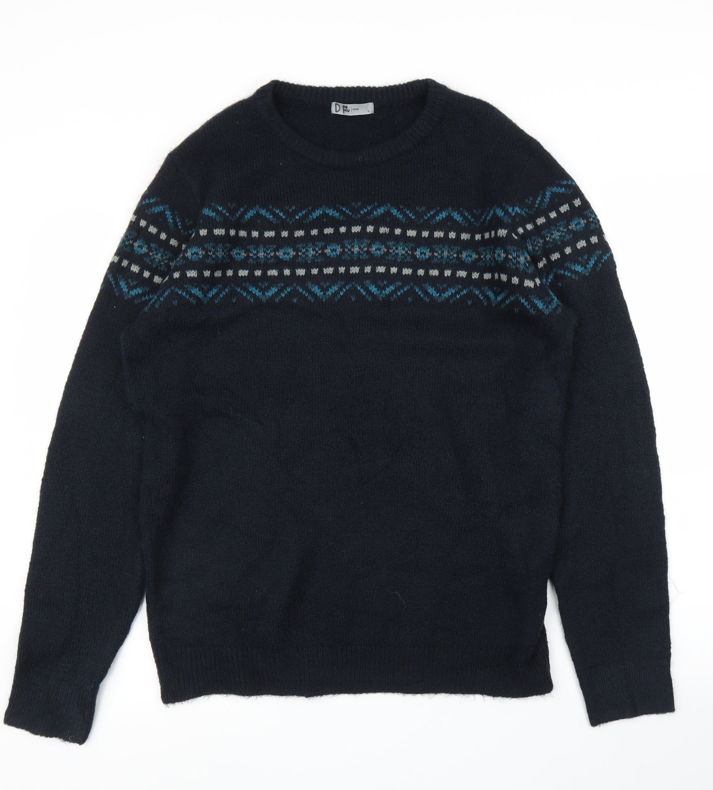 TU Mens Blue Fair Isle  Pullover Jumper Size L