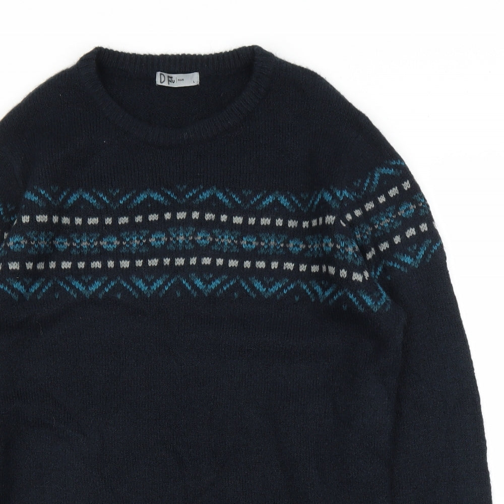 TU Mens Blue Fair Isle  Pullover Jumper Size L