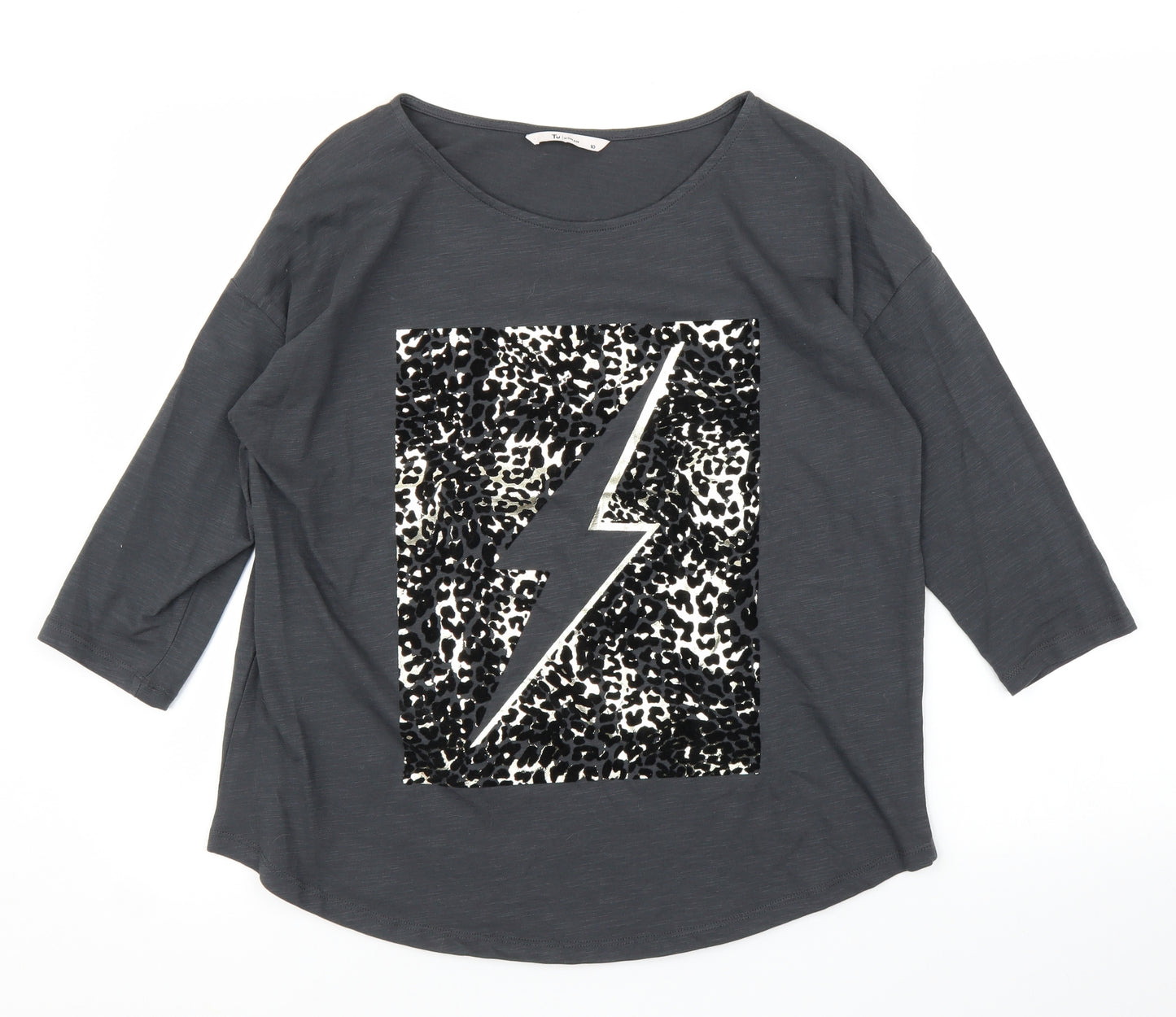 TU Womens Grey Animal Print  Basic T-Shirt Size 10  - Leopard print