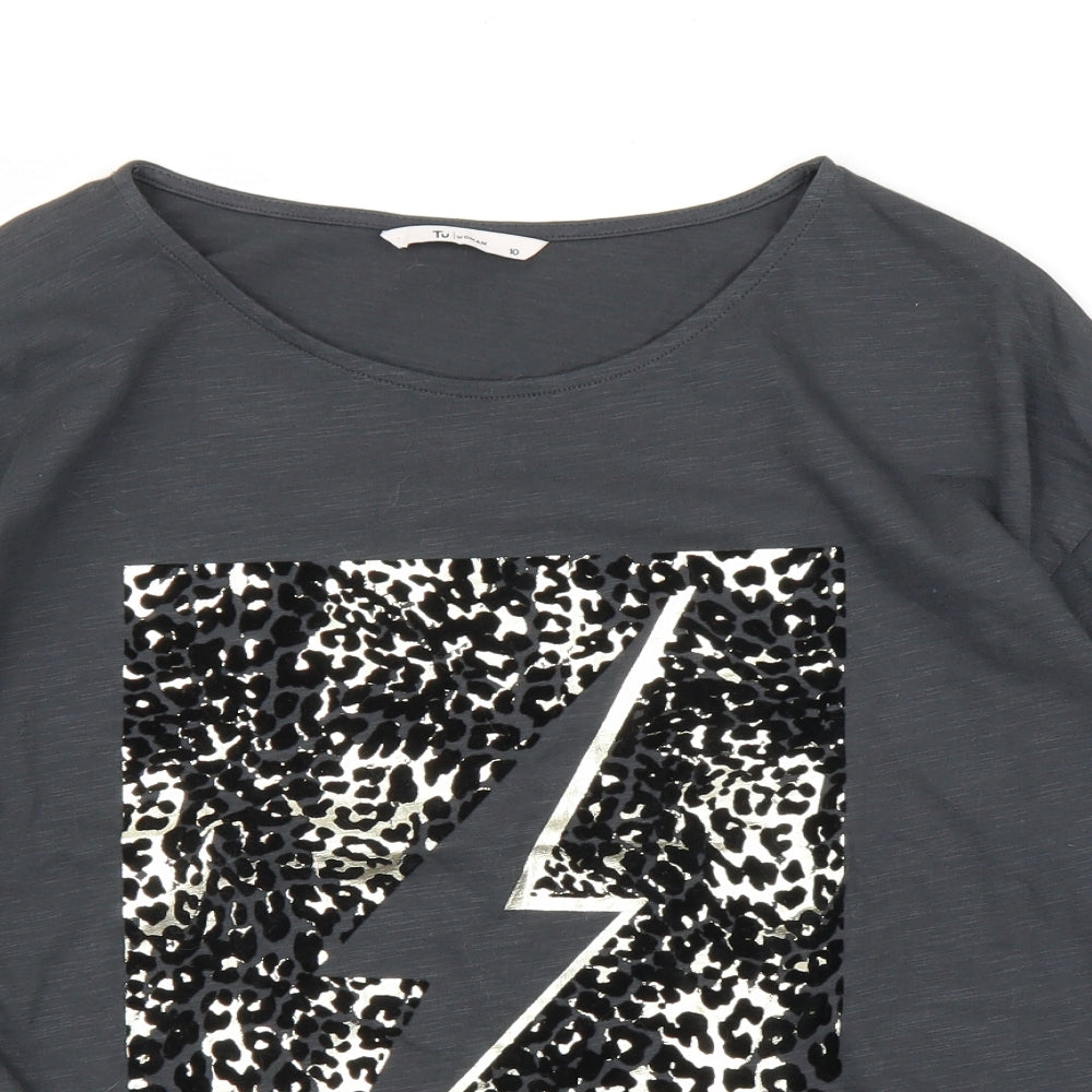 TU Womens Grey Animal Print  Basic T-Shirt Size 10  - Leopard print
