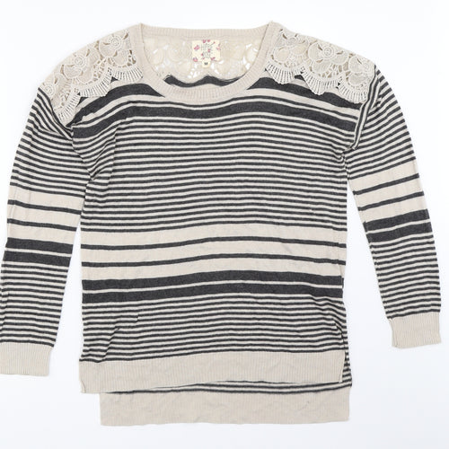 Hippie Rose Womens Beige Striped  Pullover Jumper Size M