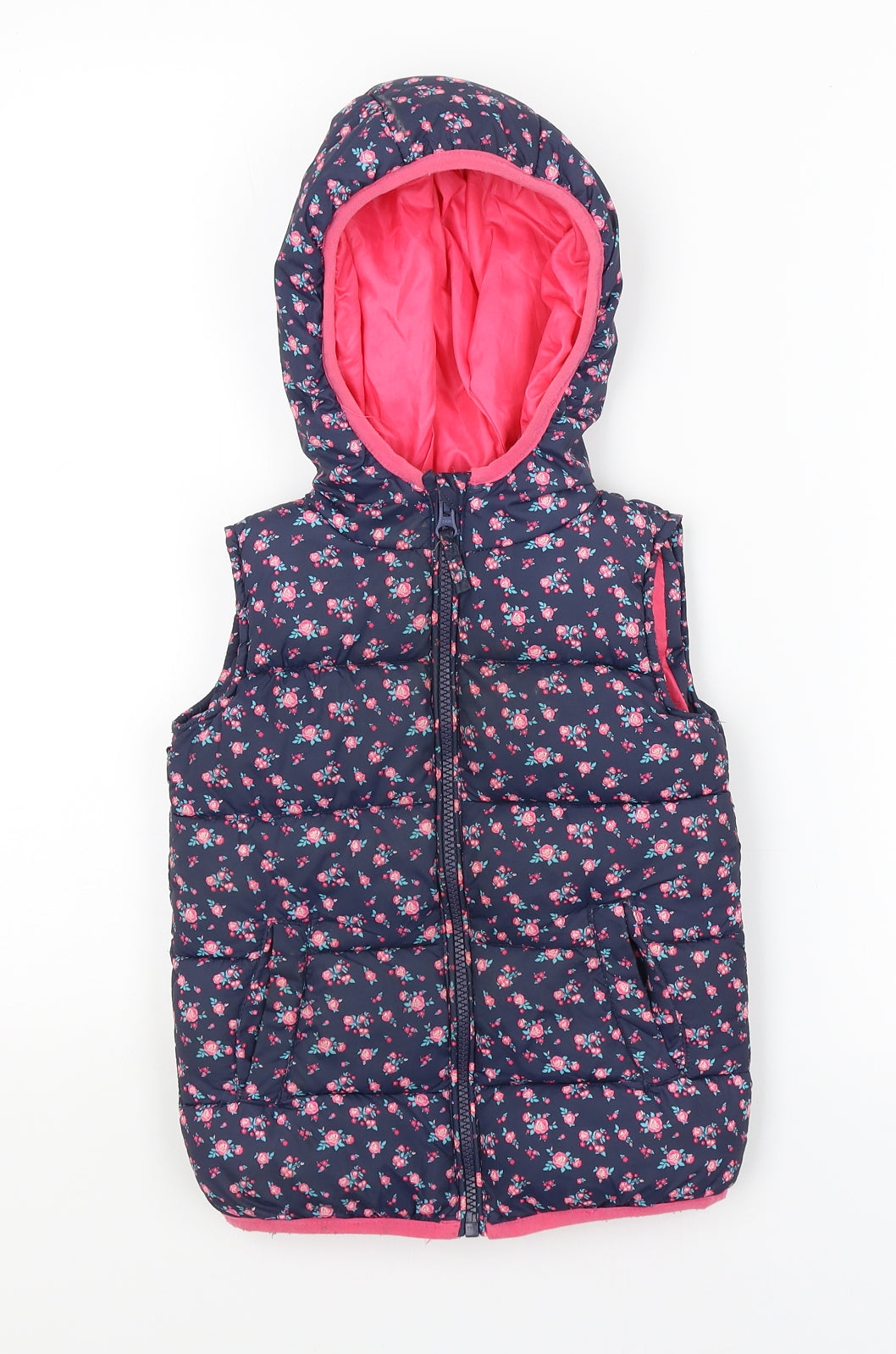 Young Dimension Girls Blue Floral  Gilet Coat Size 2-3 Years