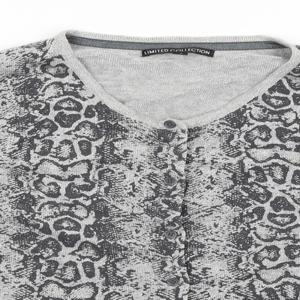 M&S Womens Silver Animal Print  Cardigan Jumper Size 12