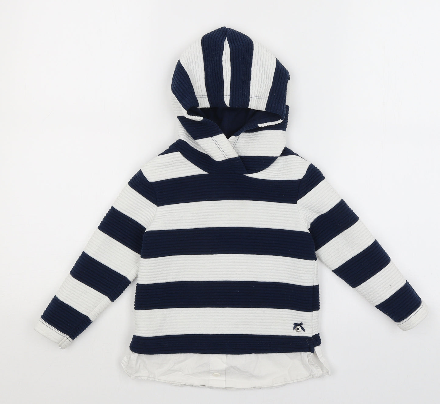 Jasper Conran Girls White Striped  Pullover Hoodie Size 4-5 Years