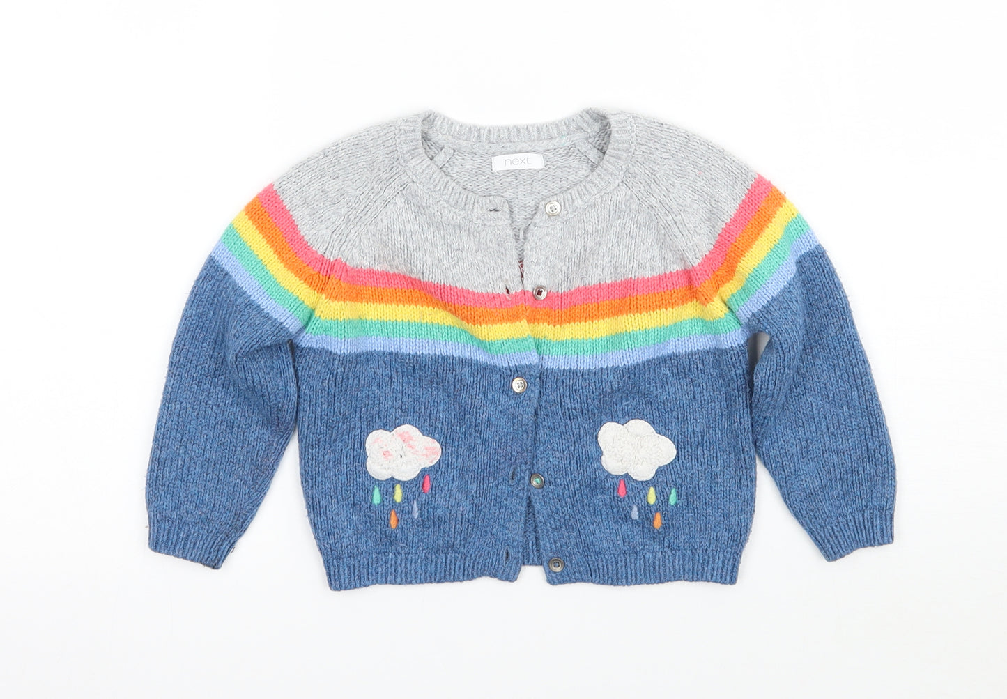 NEXT Girls Blue Striped  Cardigan Jumper Size 2 Years
