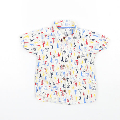 TU Boys White Geometric  Basic Button-Up Size 6-9 Months