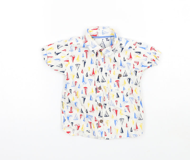 TU Boys White Geometric  Basic Button-Up Size 6-9 Months