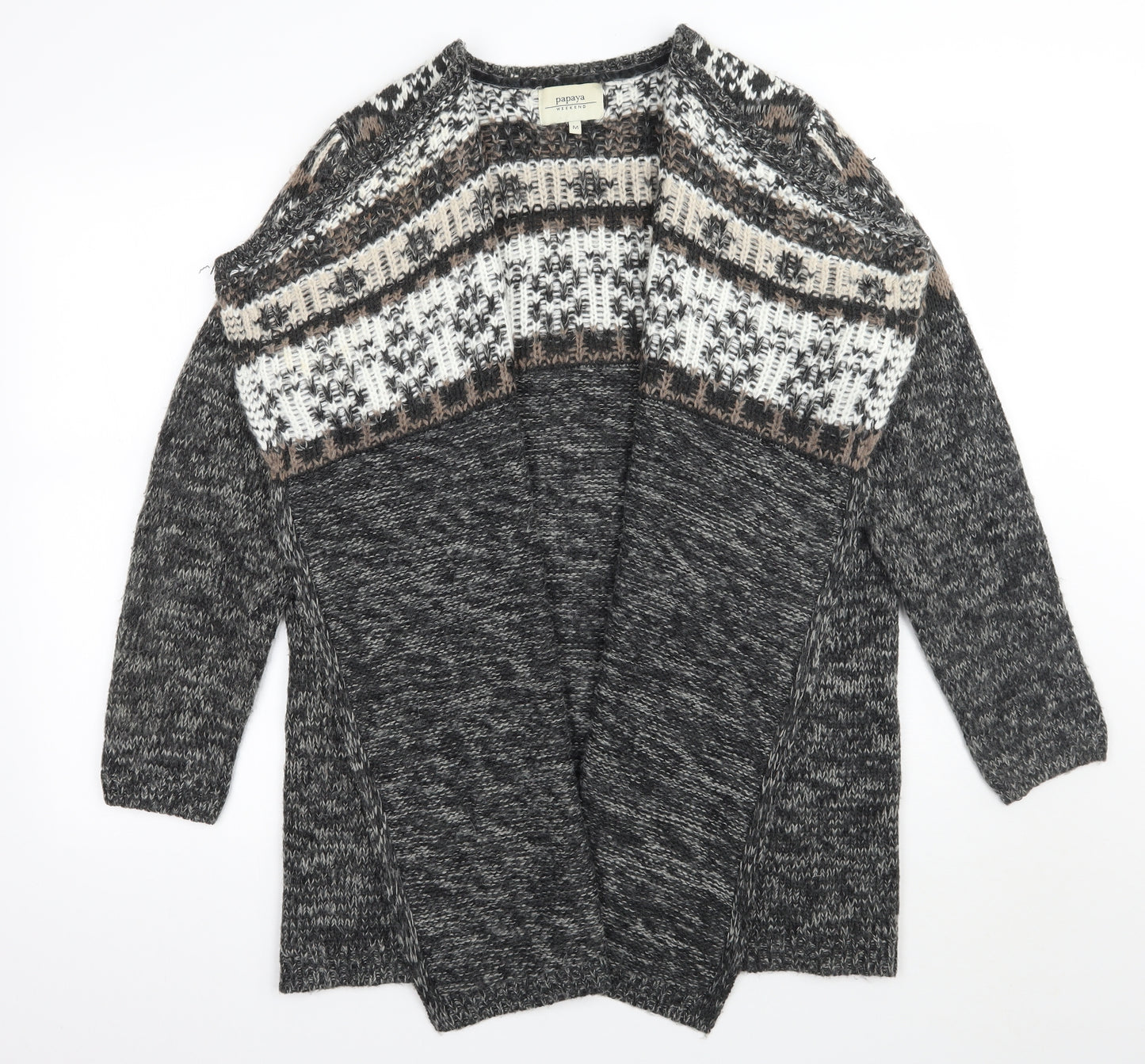 Papaya Womens Grey Geometric  Cardigan Jumper Size M
