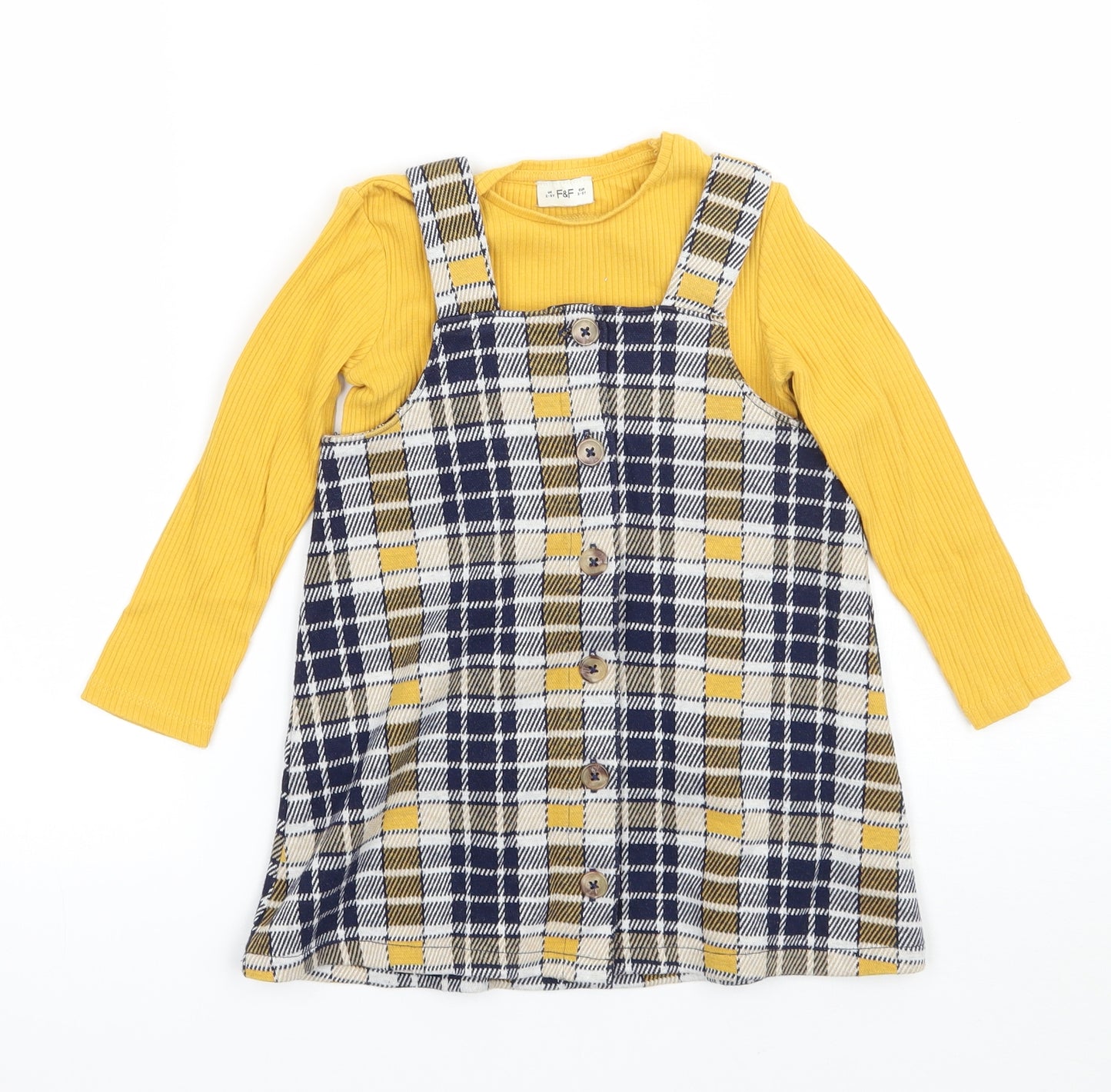 F&F Girls Yellow Check  A-Line  Size 2-3 Years