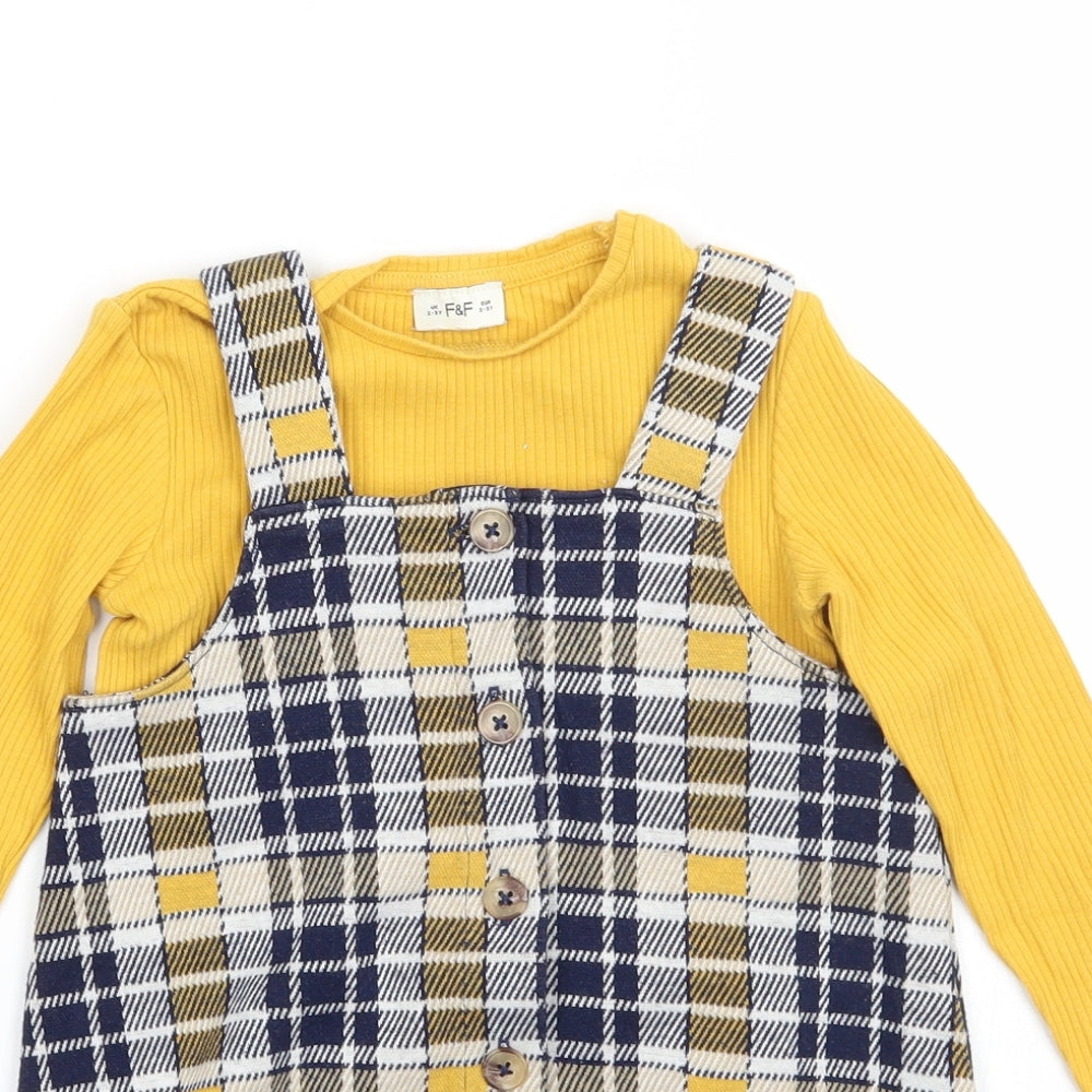 F&F Girls Yellow Check  A-Line  Size 2-3 Years
