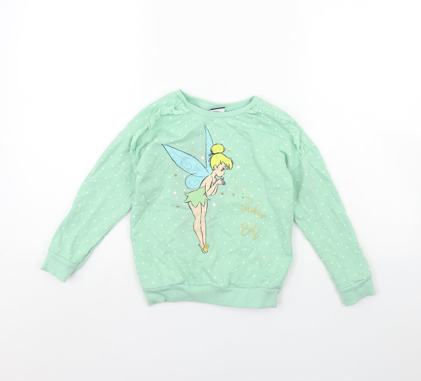 George Girls Green Polka Dot  Pullover Jumper Size 4 Years  - Tinkerbell