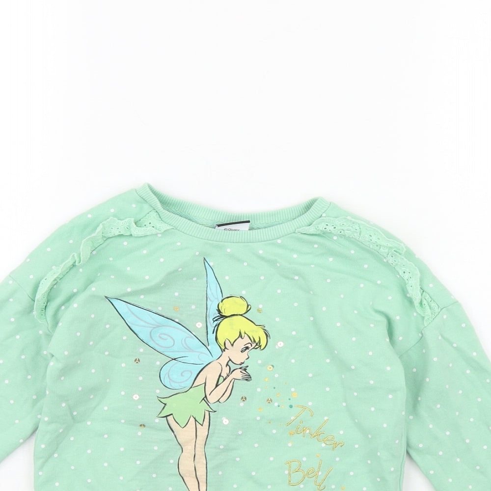 George Girls Green Polka Dot  Pullover Jumper Size 4 Years  - Tinkerbell