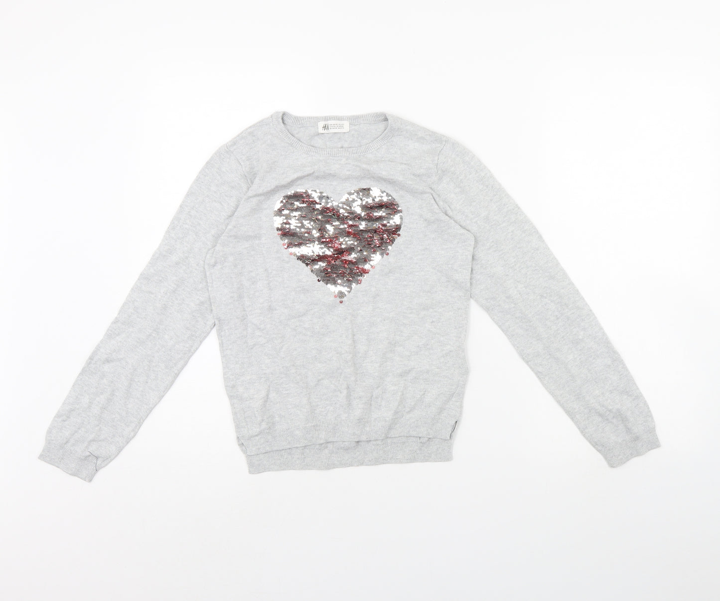 H&M Girls Grey   Pullover Jumper Size 8 Years  - Heart