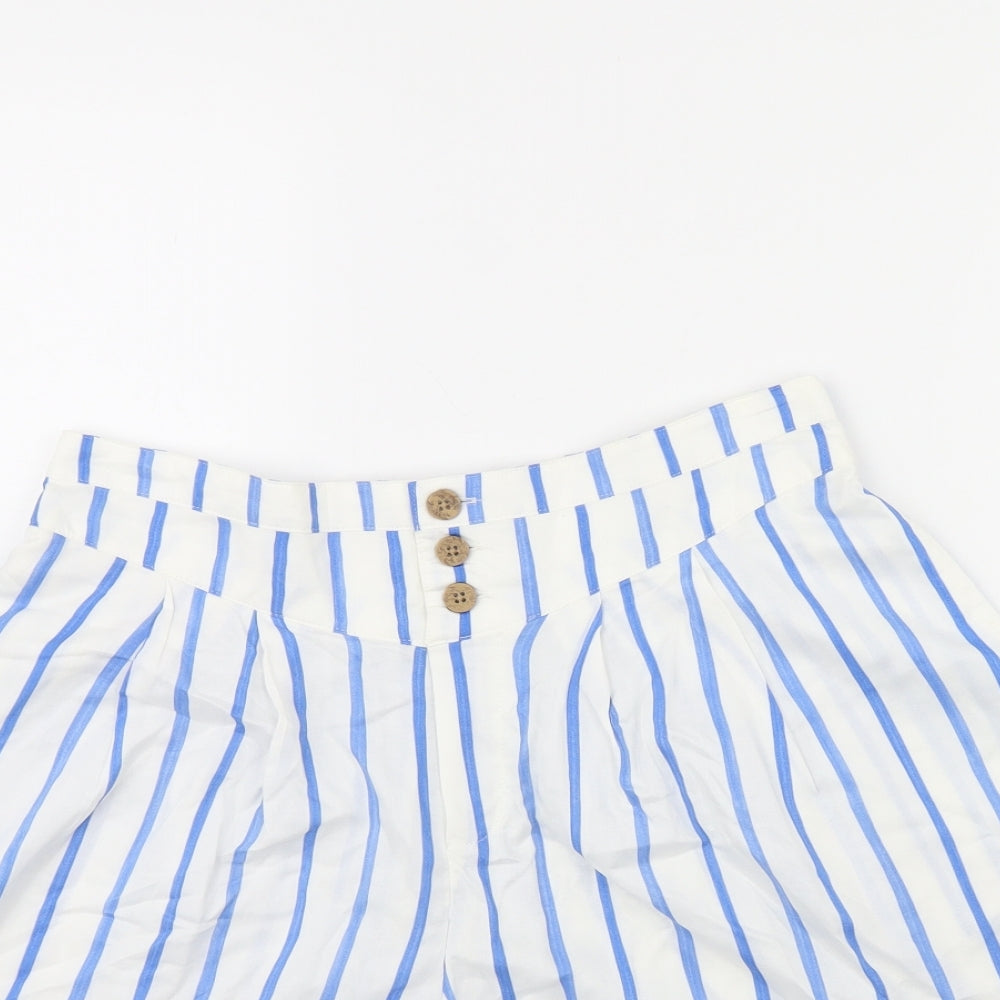 m&s Womens White Striped  Culotte Shorts Size 10