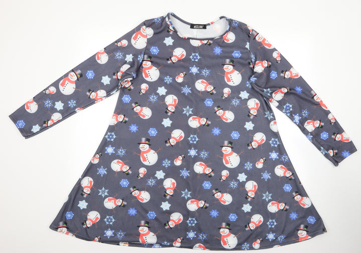 MissLook Womens Multicoloured    Dress Size XL  - Snowman Snowflake Print