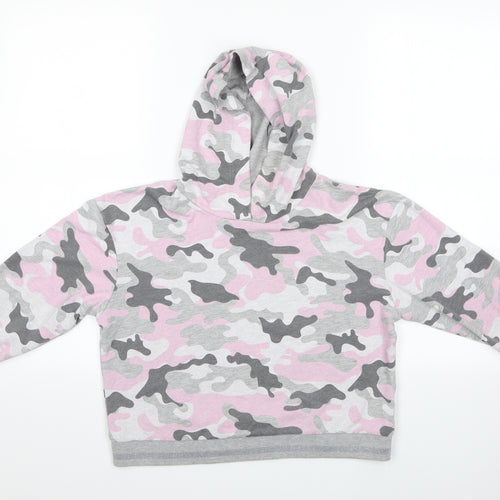 PEP & CO Girls Multicoloured Geometric  Pullover Hoodie Size 12-13 Years  - Pink, Grey and Glitter ribb