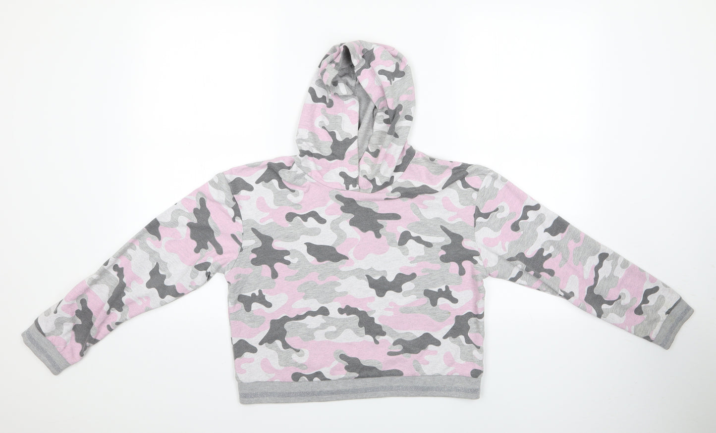 PEP & CO Girls Multicoloured Geometric  Pullover Hoodie Size 12-13 Years  - Pink, Grey and Glitter ribb