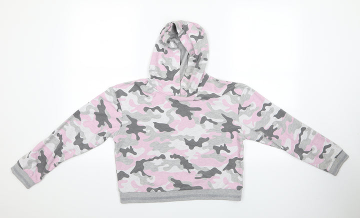 PEP & CO Girls Multicoloured Geometric  Pullover Hoodie Size 12-13 Years  - Pink, Grey and Glitter ribb