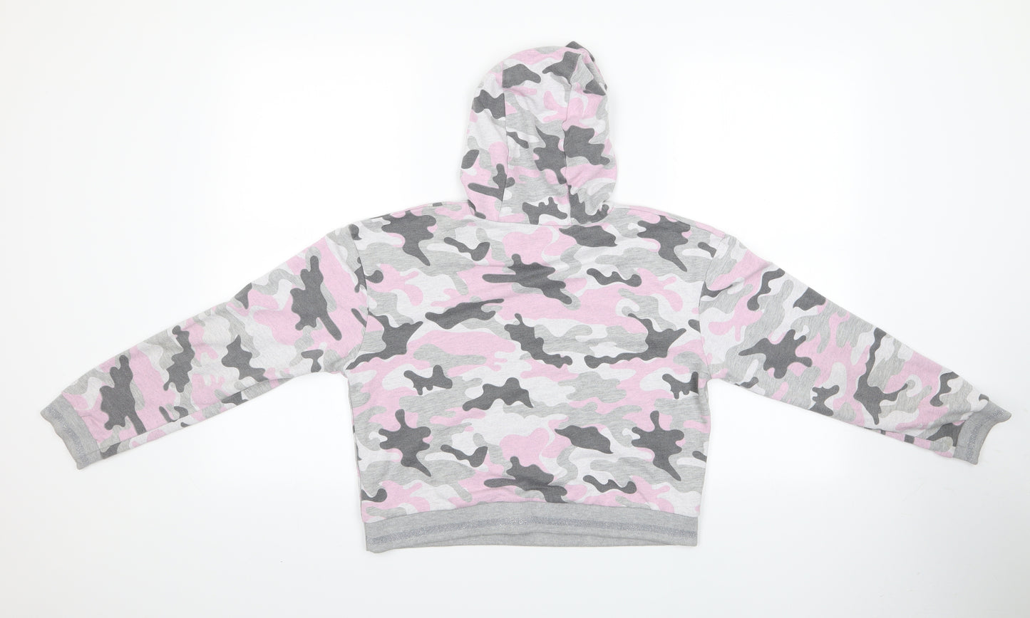 PEP & CO Girls Multicoloured Geometric  Pullover Hoodie Size 12-13 Years  - Pink, Grey and Glitter ribb