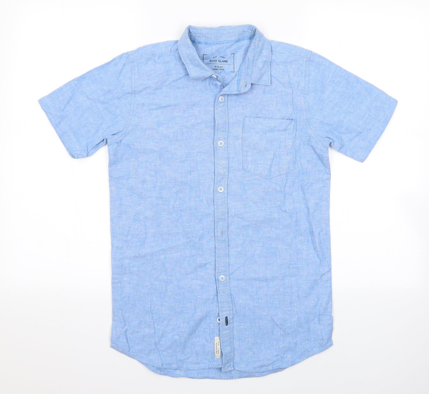 River Island Boys Blue   Basic Dress Shirt Size 11-12 Years  - Linen Style Shirt