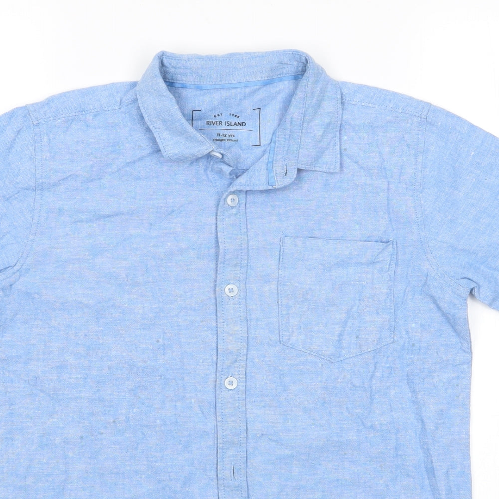 River Island Boys Blue   Basic Dress Shirt Size 11-12 Years  - Linen Style Shirt