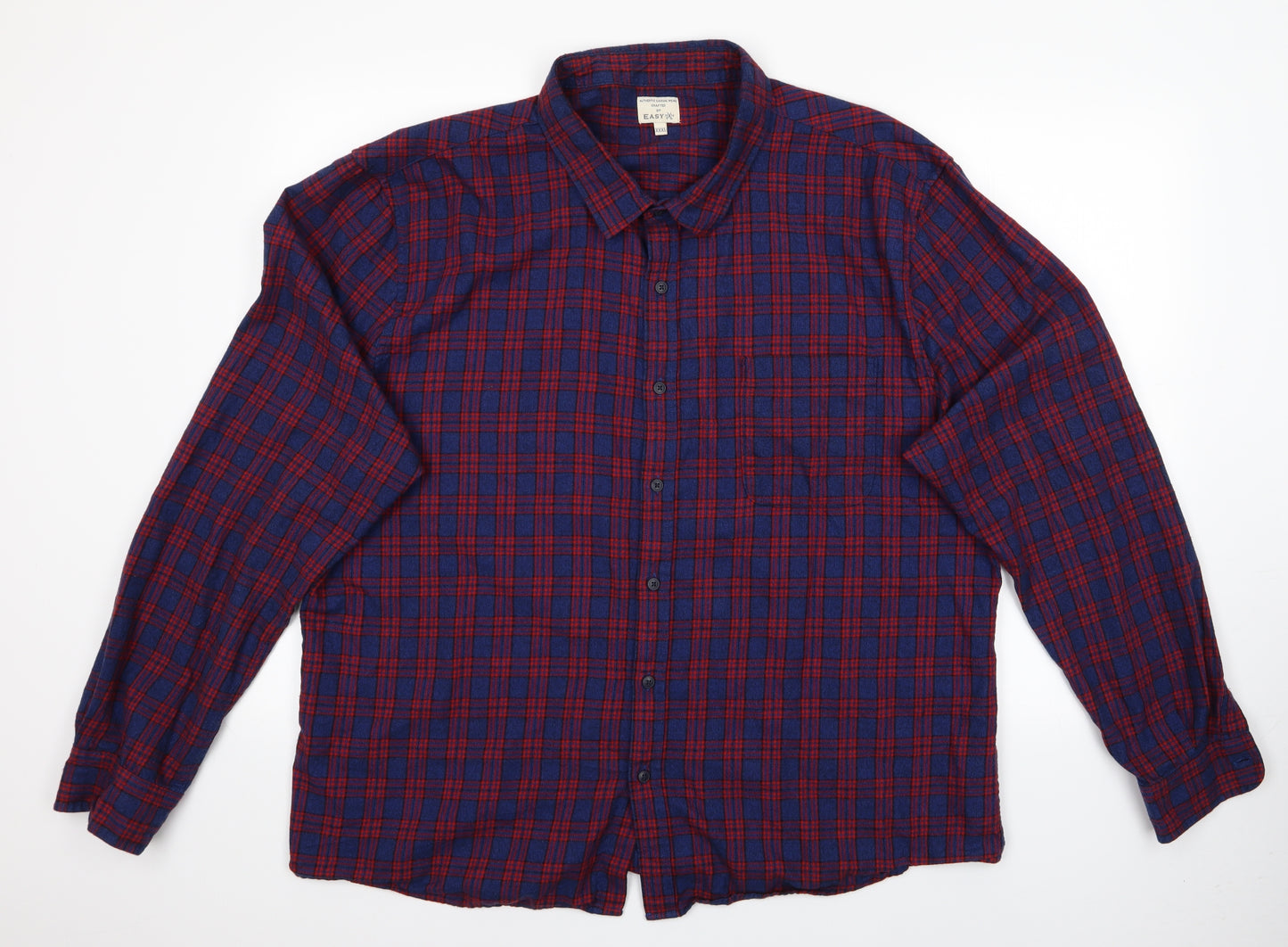 Easy Mens Blue Check   Button-Up Size 3XL  - Blue and Red Check