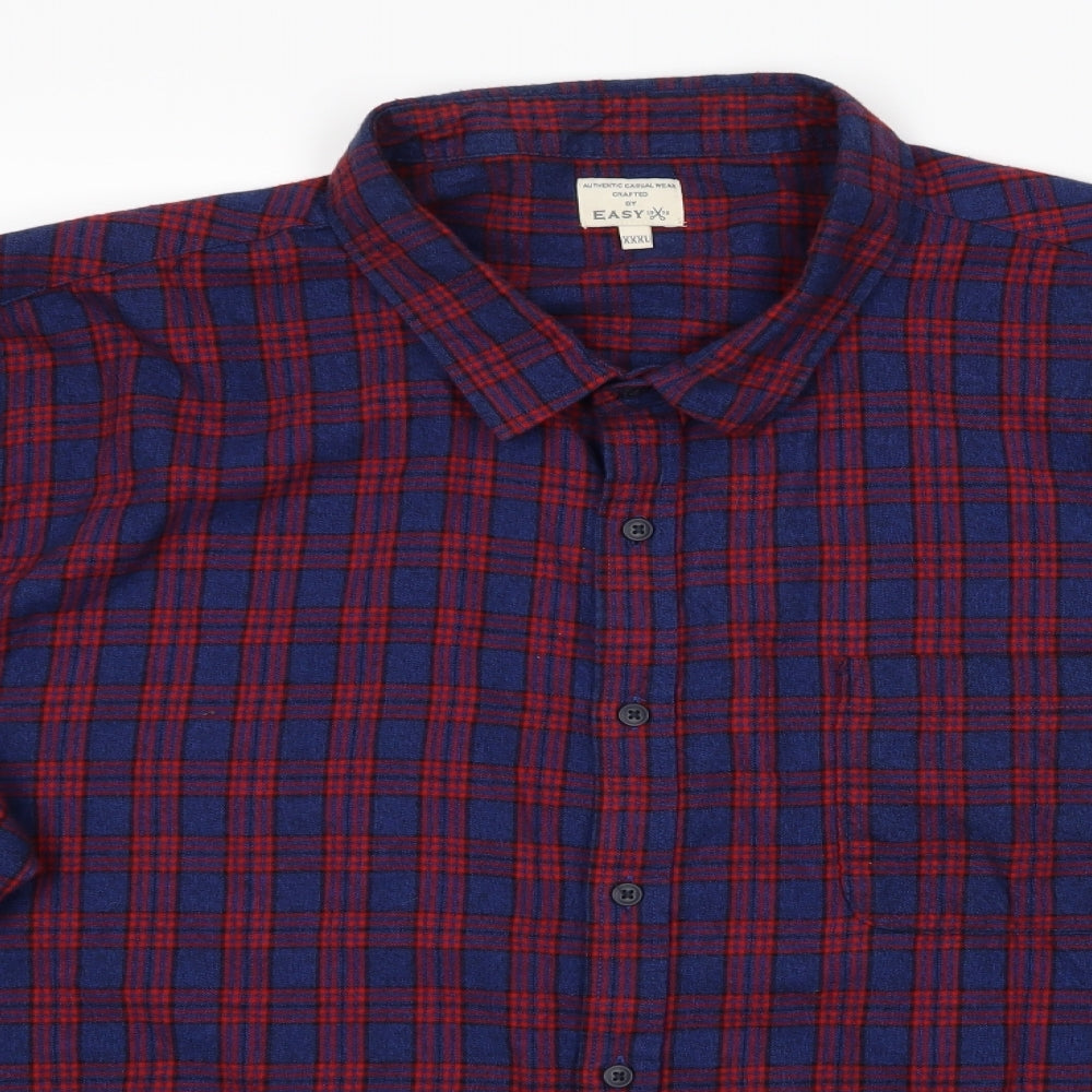Easy Mens Blue Check   Button-Up Size 3XL  - Blue and Red Check