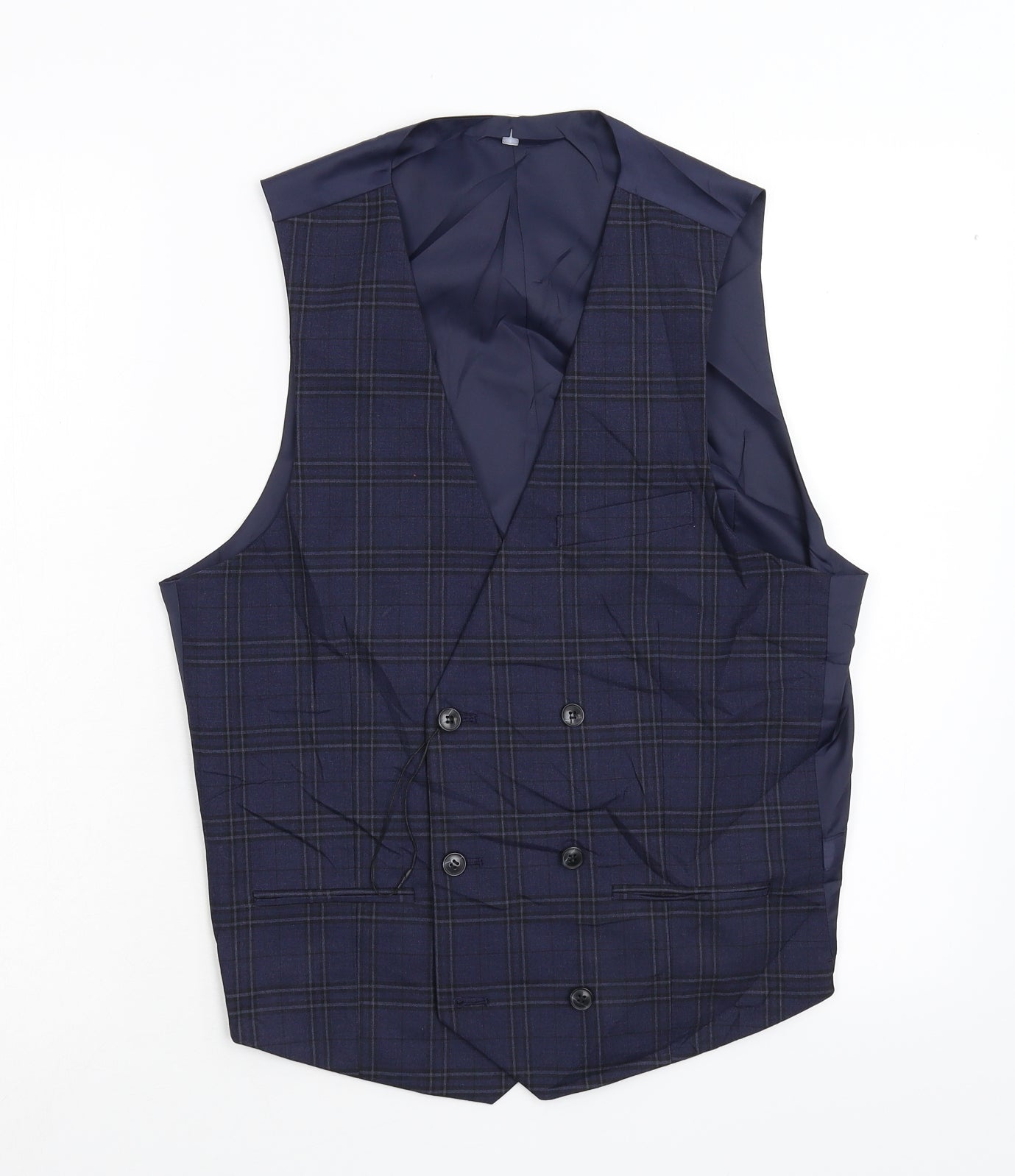 NEXT Mens Blue Check  Jacket Suit Waistcoat Size S