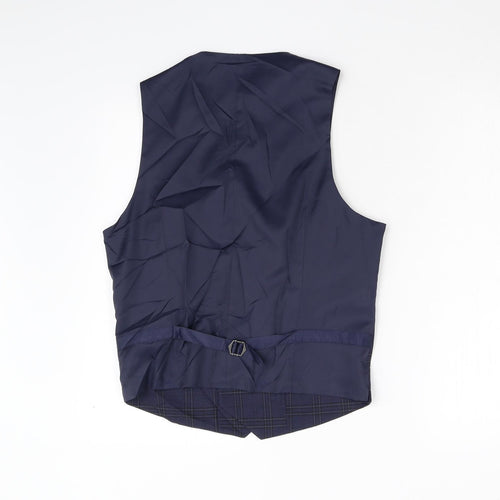 NEXT Mens Blue Check  Jacket Suit Waistcoat Size S