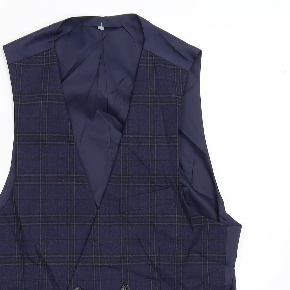 NEXT Mens Blue Check  Jacket Suit Waistcoat Size S